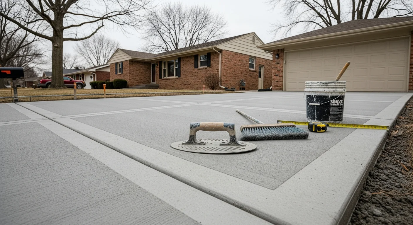 Finished concrete driveway with clean edges and professional gray finish